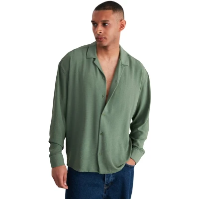 Afbeelding van Trendyol Steenoverhemd Met Oversized Pasvorm En Open Kraag, Zomerlinnenlook Tmnss23Go00053