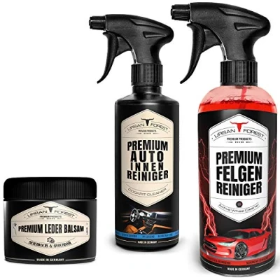 Afbeelding van Urban Forest Autoreiniger, voordeelset, auto interieurreiniger en interieurverzorging, 500 ml + velgenreiniger 1000 premium leerbalsem voor professionele leerverzorging, 250 ml, Made in Germany