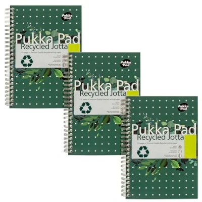 Afbeelding van Pukka Pad, Gerecycleerd A5 schrijfblok Pack van 3 bedrade notebooks met 110 pagina&#039;s 80GSM FSC gerecycled papier 8 mm lijnen en geperforeerde marges