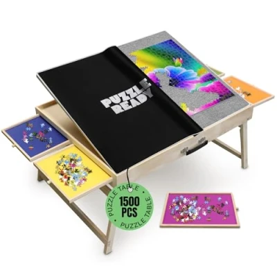Afbeelding van Gebruiksklare puzzelplank met kleurrijke laden en afdekmat houten (1500 stuks (bord benen))