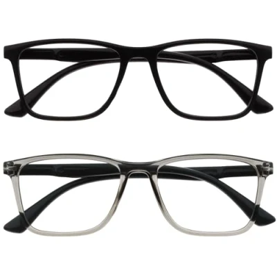Afbeelding van OPULIZE NYX Blauwlichtfilter Leesbril Dames/Heren Niet verblindend UV400 Veerscharnier Anti vermoeidheid 2 Stuks Rechthoekig montuur Zwart Grijs + 1,00