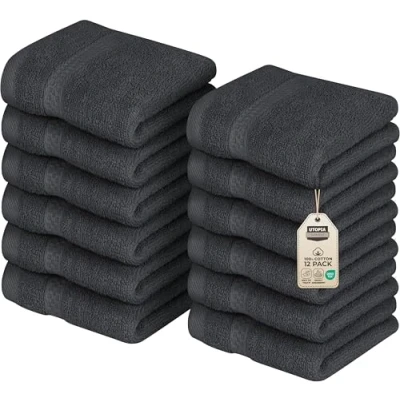 Afbeelding van Utopia Towels Premium Washandjes Set (12 Pak, 30 x cm, Grijs) 100% Cotton Flannel Gezichtsdoeken, Hoogwaardige Absorberende en Zachte Voelbare Vingertop Handdoeken
