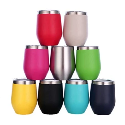 Afbeelding van Gtell 350 ml roestvrijstalen wijnbeker zonder steel met deksel, dubbelwandige geïsoleerde reismok, perfect voor wijn, koffie, dranken, champagne, cocktails (groen)