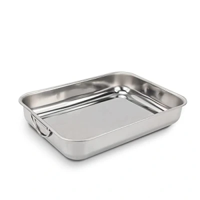 Afbeelding van ROSSETTO ovenschaal van roestvrij staal, rechthoekig, met handgrepen, 35 cm x 26 cm, lasagneplaat