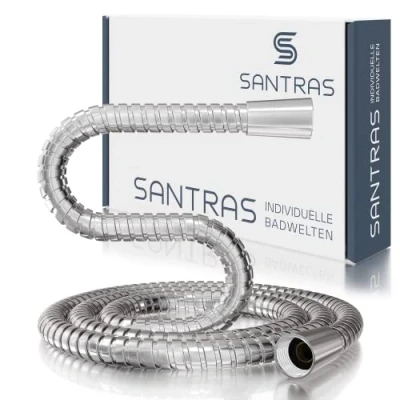 Afbeelding van SANTRAS® Metalen doucheslang DELUXE 2,50 m lang met waterbespaarder in chroom Bijzonder hoogwaardige en draaibare FLOW LIMITER roestvrij staal look