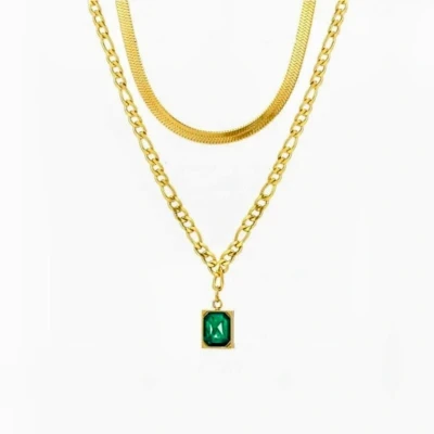 Afbeelding van Lucardi Eve gold plated ketting &amp; hanger met smaragd