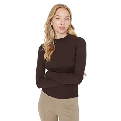 Afbeelding van Trendyol Zwart Getailleerde Hoge Kraag, Lange Mouwen, Geribde, Elastische Gebreide Blouse Twoaw21Bz0423