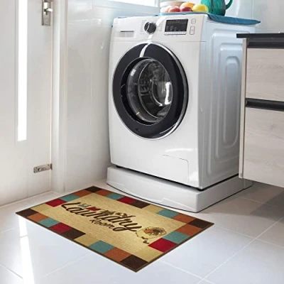 Afbeelding van Ottomanson Wasruimtetapijt met geruite rand antislip rubberback 2 x 3 wasruimte tapijt voor wasruimte, badkamer, 26 89 cm, meerkleurig