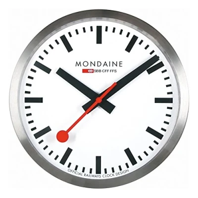 Afbeelding van Mondaine Wandklok A990.Clock.16SBB 25 cm stationsklok in zilver van geborsteld aluminium met rode secondewijzer Gemaakt Zwitserland stofbestendig Zwitserland, zilver,