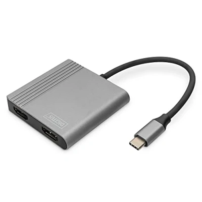 Afbeelding van DIGITUS USB C grafische adapter naar 2x HDMI UltraHD 4K/60Hz SST/MST ondersteuning 18 cm kabellengte Plug &amp; Play Grijs