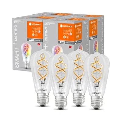 Afbeelding van LEDVANCE Smart LED lamp met Wifi, E27, RGB kleuren veranderbaar, Edison vorm, Gekleurde gloeidraad als sfeerlicht, Vervanging voor conventionele 60W lampen, Bedienbaar Alexa, Google &amp; App, 4 pak