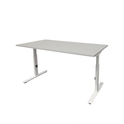 Afbeelding van Linesto Plus bureau, hoogte instelbaar (65 85cm) met 120x80cm licht grijs 25mm blad en wit (RAL9010) t poot frame rechte tenen