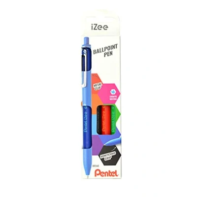 Afbeelding van Pentel BX470 4 balpen IZee, drukmechanisme, metalen clip, 1,0 mm lijndikte, set van 4: zwart, rood, blauw, groen