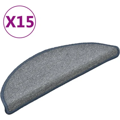 Afbeelding van vidaXL Trapmatten 15 st 56x17x3 cm lichtgrijs en blauw