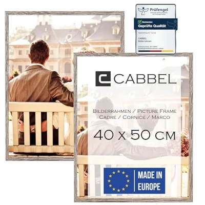 Afbeelding van CABBEL Set van 2 fotolijsten 40x60 cm, bruin, stabiele MDF houten lijst, onbreekbaar plexiglas om op te hangen, ideaal voor foto&#039;s, collage