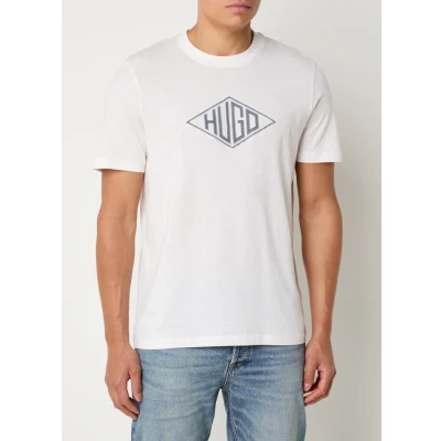 Afbeelding van HUGO BOSS heren Dalendi T shirt met logoborduring in de kleur Wit, maat: S