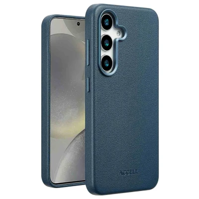 Afbeelding van Samsung Galaxy S25 Plus MagSafe Hoesje Echt leder Accezz Backcover Blauw Telefoonhoesje