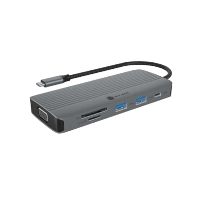 Afbeelding van ICY BOX USB C docking station (10 in 1) met 1x HDMI (4k 60Hz), 1xVGA (2k 3X A, C, SD/microSD kaartlezer, Gigabit Ethernet, 100W Power Delivery, aluminium behuizing, IB DK4040a CPD