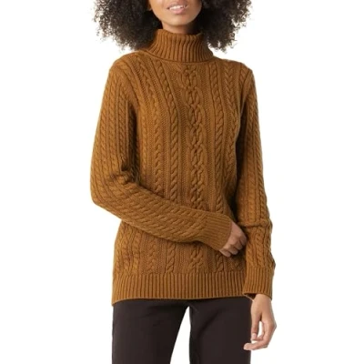 Afbeelding van Amazon Essentials Dames visserskabel coltrui (verkrijgbaar in grote maten), donker kastanjebruin heather, X Large
