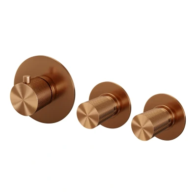 Afbeelding van Brauer Copper carving inbouwthermostaat inbouwdeel 3 knoppen PVD geborsteld koper