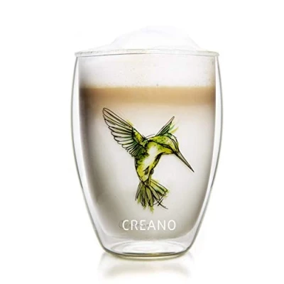 Afbeelding van Creano dubbelwandig theeglas, latte macchiato, thermo mok Kolibri 250ml in exclusieve geschenkdoos, groen