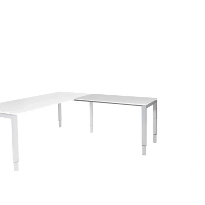 Afbeelding van Domino aanbouwtafel, hoogte instelbaar (62 85cm) met 120x60cm &#039;zwevend&#039; krijtwit 25mm blad en aluminium (RAL9006) N poot frame