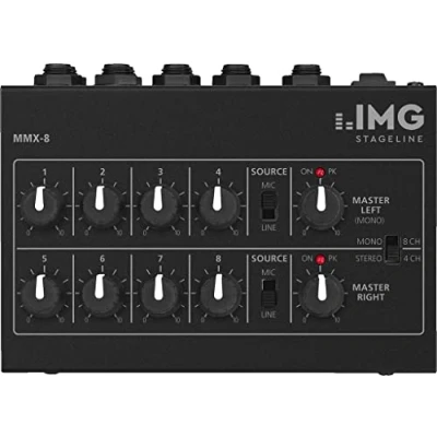 Afbeelding van MONACOR MMX 8 Miniatuur Audio Mixer in zwart, Universele Microfoonmixer met Jack Connector