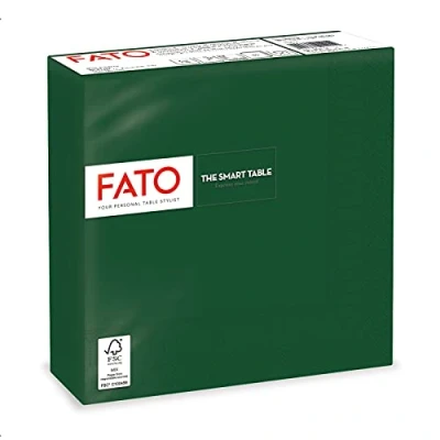 Afbeelding van Fato, Wegwerpservetten, ideaal voor lunch en casual buffetten, verpakking met 50 servetten, formaat 33 x cm, 4 voudig gevouwen, 2 laags, bosgroen, papier 100% pure cellulose, FSC gecertificeerd