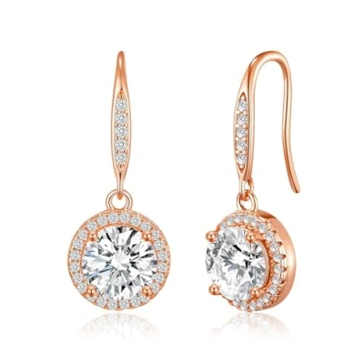Afbeelding van Philip Jones Rosé vergulde Halo Drop Oorbellen Gemaakt met Zirkondia® kristallen, Kristal, Kristal