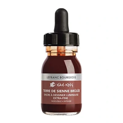 Afbeelding van Lefranc Bourgeois 301282 Nan King kalligrafie en tekeninkt (watervast, hoge kleurdiepte, waterverdunbaar, voor tekenen) 30ml fles, Burnt Sienna