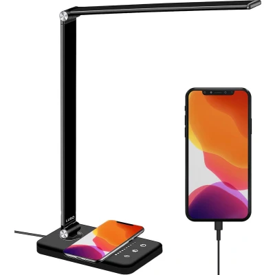 Afbeelding van Bureaulamp LED USB en Draadloos Opladen Timer Dimbaar Wit Warm Licht Zwart