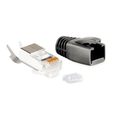 Afbeelding van RJ45 krimp connectoren (STP) voor CAT6/6a/7/7a netwerkkabel (vast/flexibel) 50 stuks (3 delig) / zwart
