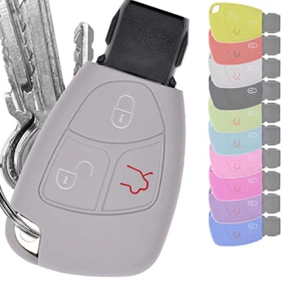 Afbeelding van Autosleutel case siliconen beschermhoes grijs compatibel met Mercedes Benz W204 W245 S203 A209 C Klasse CLK SLK W211 W203 W169 smart key contactsleutel