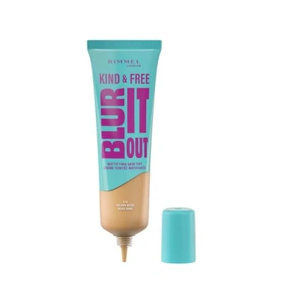 Afbeelding van Rimmel London Kind &amp; Free Blue It Out matte Foundation, 210, Golden Beige, glanscontrole, lichte afwerking, 30 ml
