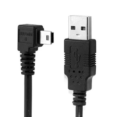 Afbeelding van CY 5m 3m 1.8M 0.5m Mini USB B Type 5pin Mannelijke naar 2.0 Data Kabel met Ferriet Rechts Hoek Links Angeld Omlaag 90 Graden Zwart Right Angled