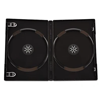 Afbeelding van 5 x Viva Elite Branded Double Black CD DVD Blu Ray Disc Cases (Face on Face) met 14mm rug. Hoesjes hebben een buitenhoes voor artwork inleg. Dezelfde gevallen als gebruikt door grote filmstudio&#039;s.
