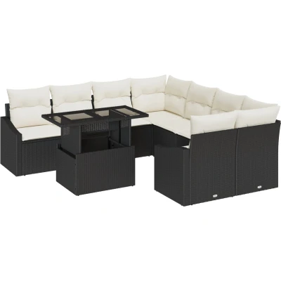 Afbeelding van vidaXL Tuin Sofa Set van 9 Beige, Bruin Rattan, Polyester, Staal