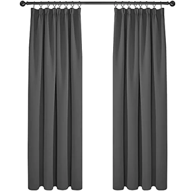 Afbeelding van Deconovo Verduisteringsgordijnen Plooiband, 117x138 cm (B x H), Donkergrijs, 2 stuks, Moderne Gordijnen Warmte isolerend voor Woonkamer, Slaapkamer