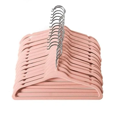 Afbeelding van ManGotree Kleerhangers voor baby‘s, met fluweel, pasgeborenen, 28 cm, kindermaat, 360 graden draaibaar, ultradun en ontwerp dat wegglijden voorkomt, 15 stuks, lichtroze