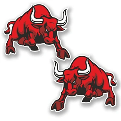 Afbeelding van 2 x 10 cm Rode Boze Spaanse Stier Vinyl Stickers Fiets Laptop Auto Helm Gift #4827 (10cm Breed 8.5cm Hoog)