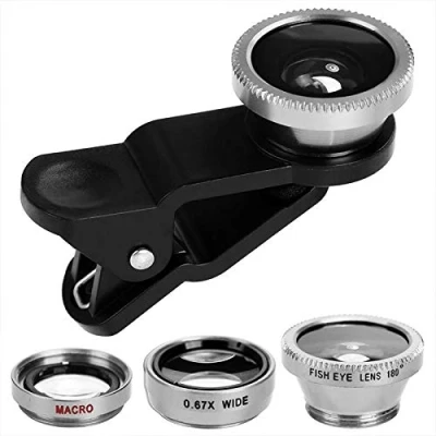 Afbeelding van Lensset voor mobiele telefoon, cameralens, 3 in 1 lensset, 180 graden lens met 0,67 voudige lens, 10 keer macrolens, universele clip on smartphone, iPhone, Samsung, Huawei,