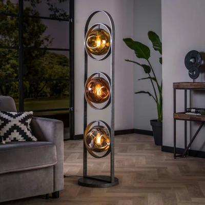 Afbeelding van Fraaai Gilian vloerlamp 3L oud zilver Glas
