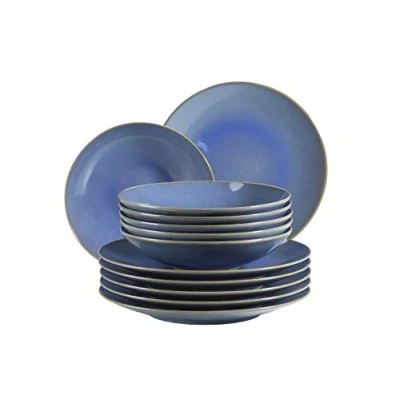 Afbeelding van MÄSER 931946 Serie Ossia bordenset voor 6 personen in mediterrane vintage look, 12 delig modern tafelservies met soepborden en platte borden, koningsblauw, aardewerk