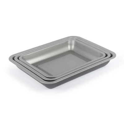Afbeelding van Salter Essentials 3 Piece Roasting Tray Set Non Stick Coating, 31/35/39 cm Stackable Roasters, Dishwasher Safe, Easy to Clean, Made in the UK, Durable Oven Trays, Lightweight, PFOA Free, BW13675