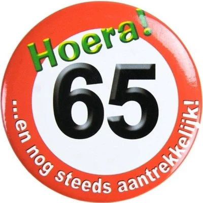 Afbeelding van Button klein 65 jaar Verkeersbord per stuk