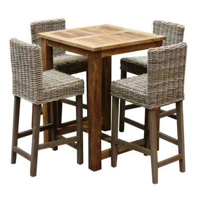 Afbeelding van Rita barset 80x80xH105 cm 5 delig teak rotan