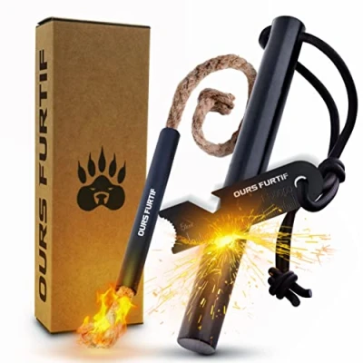 Afbeelding van Survival Vuurstarter Firestarter Ferrocerium Rod XXL 12mm Meer Dan 20.000 Vuren Ontstoken Multitool Tinder inbegrepen + Paracord Zakje Camping, Bushcraft, Outdoor