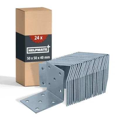 Afbeelding van HELPMATE 24 stuks gatplaathoeken 50 x 40 mm hoekverbinding gegalvaniseerd &amp; blauw gepassiveerd houten connector met uitstekende corrosiebescherming gathoek