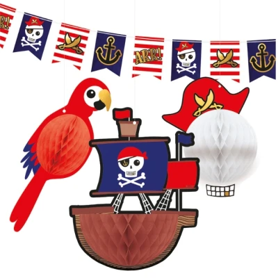 Afbeelding van Amscan Decoratieset Pirates Jongens Papier Rood/wit 4 delig