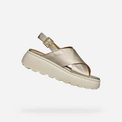 Afbeelding van Geox Spherica Sandalen met plateauzool, Dames, Maat: 36, Lt gold Leer